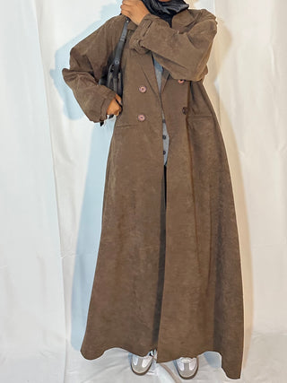 Brown Suede Trench Abaya